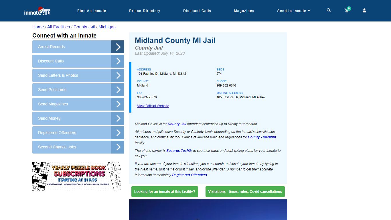 Midland County MI Jail - Inmate Locator - Midland, MI